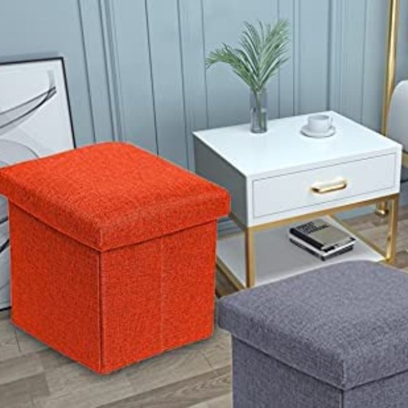 Small Faux Leather Folding Ottoman Cube Organizer Storage 12"x12"x12" - Picture 7 of 7